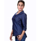 Womens Denim Solid Casual Collared Neck Shirt Navy Blue 